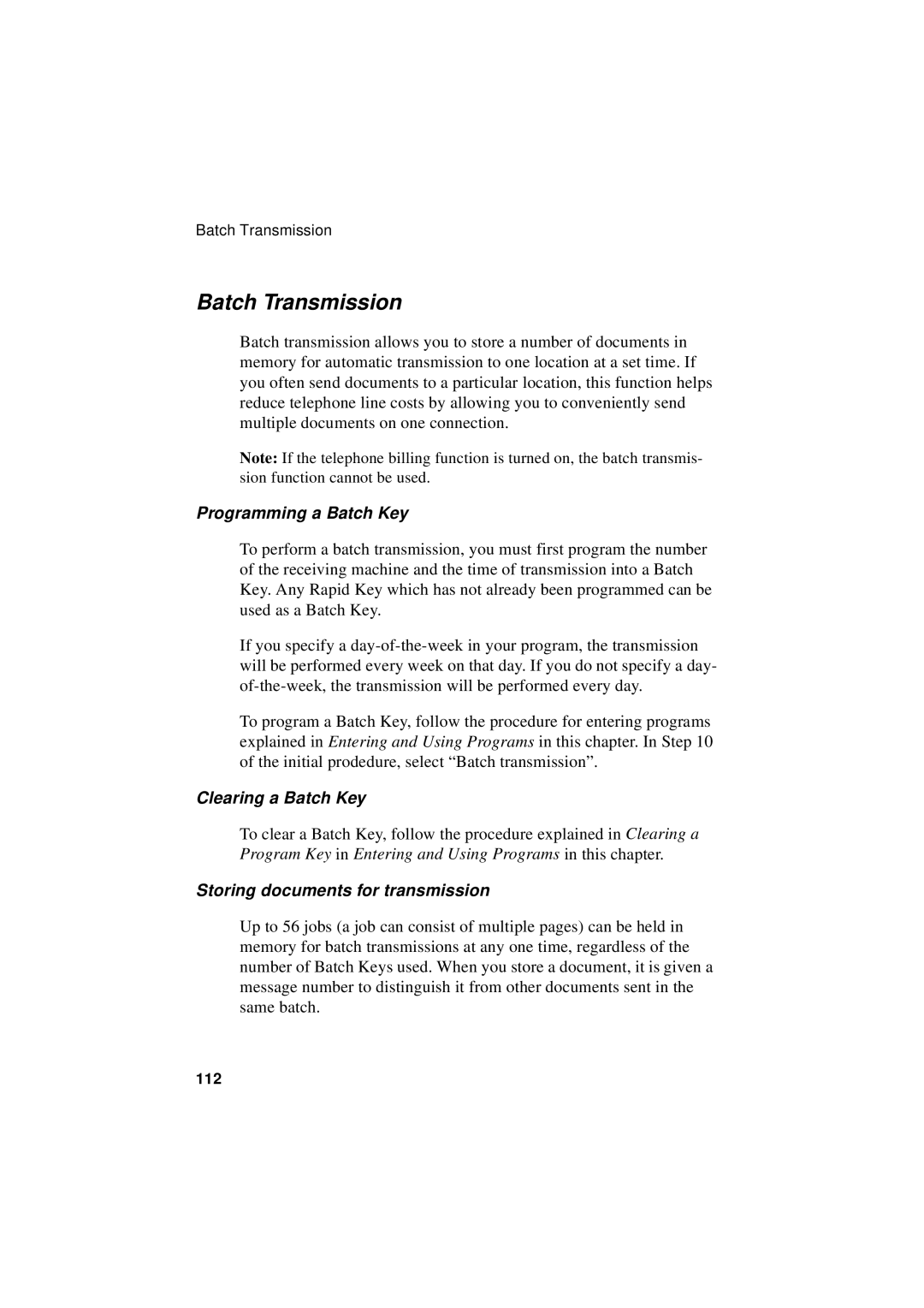 Sharp FO-5700 Batch Transmission, Programming a Batch Key, Clearing a Batch Key, Storing documents for transmission 