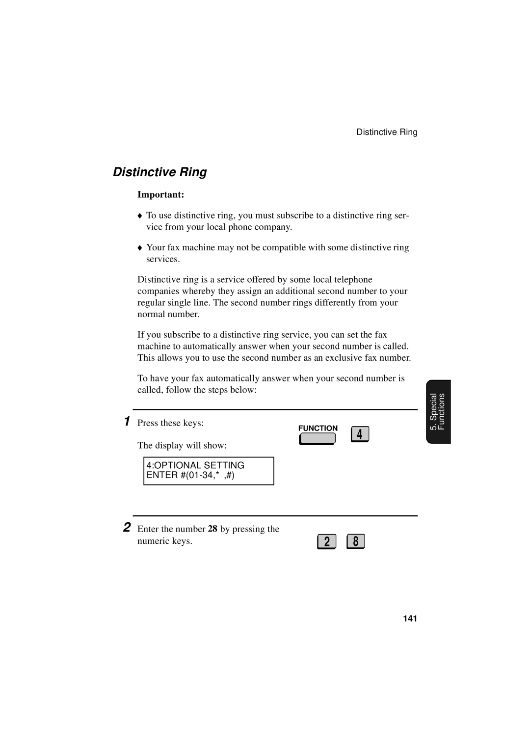 Sharp FO-5550, FO-5700, FO-4700 operation manual Distinctive Ring, 4OPTIONAL Setting Enter #01-34,*,# 