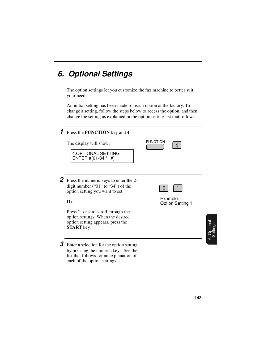 Sharp FO-4700, FO-5700, FO-5550 operation manual Optional Settings, Example Option Setting 