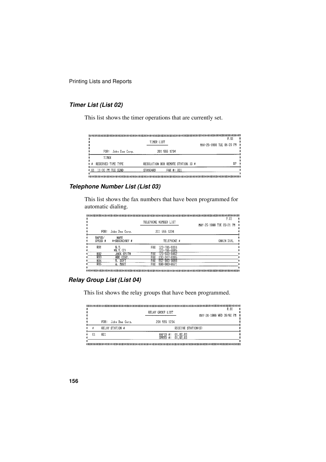 Sharp FO-5550, FO-5700, FO-4700 operation manual Timer List List, Telephone Number List List, Relay Group List List 