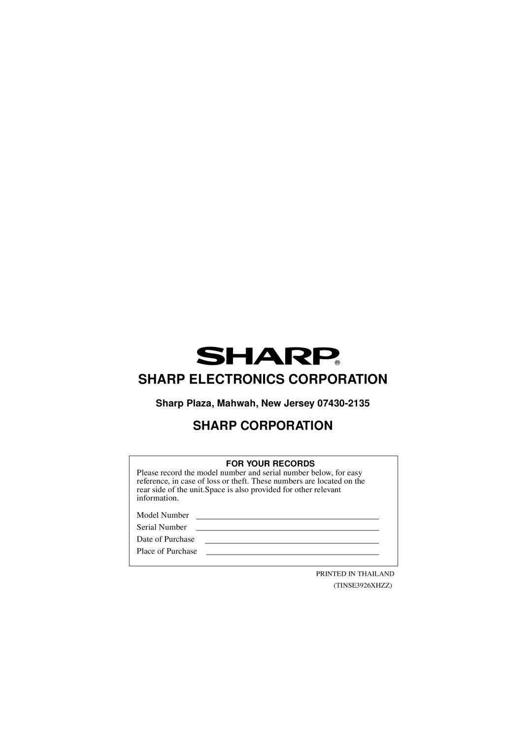 Sharp FO-4700, FO-5700, FO-5550 operation manual Sharp Electronics Corporation 