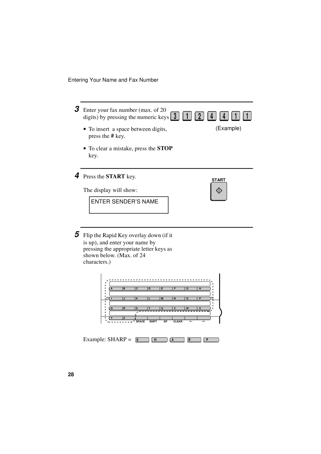 Sharp FO-5700, FO-4700, FO-5550 operation manual Example, Enter SENDER’S Name 