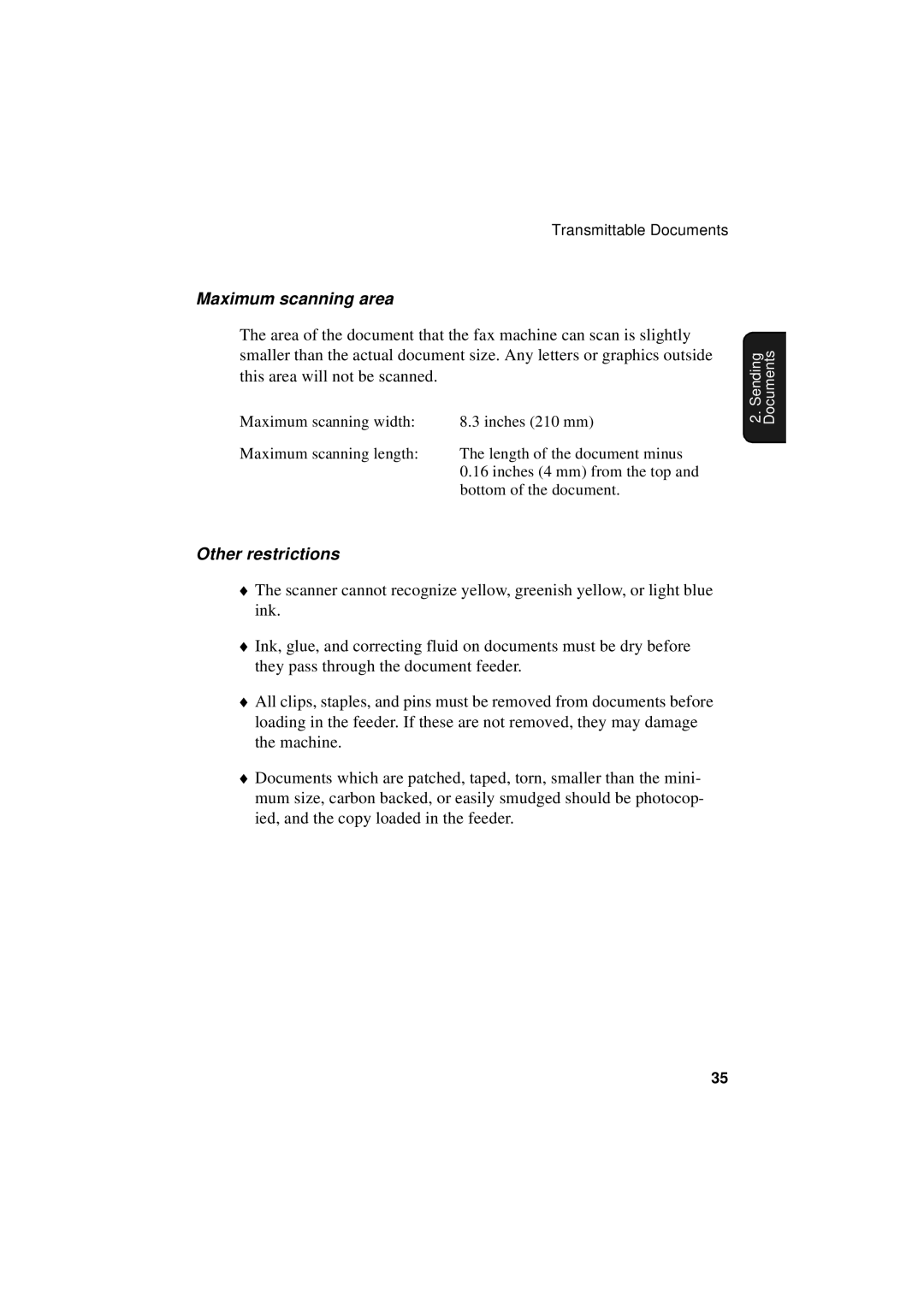 Sharp FO-4700, FO-5700, FO-5550 operation manual Maximum scanning area, Other restrictions 