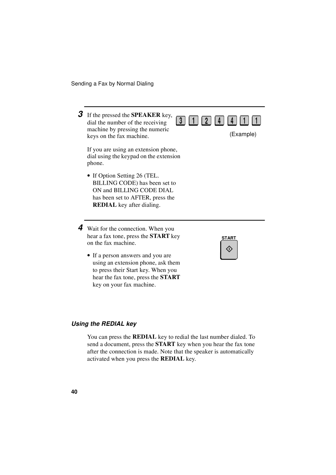 Sharp FO-5700, FO-4700, FO-5550 operation manual 2 4 4 1, Using the Redial key 