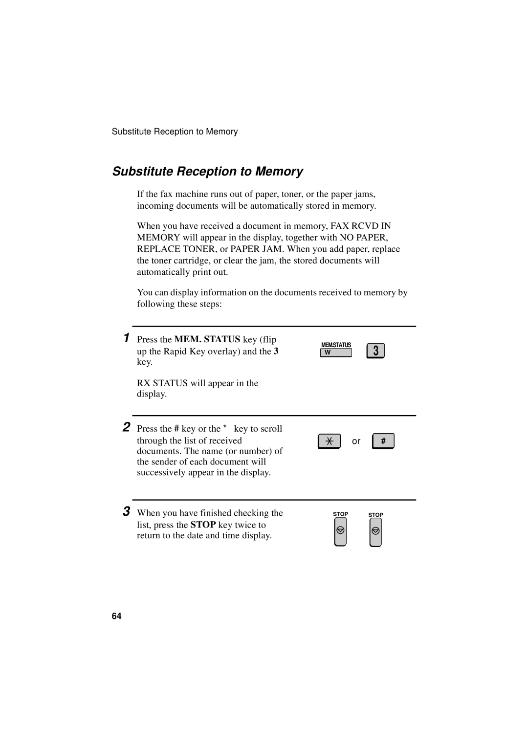 Sharp FO-5700, FO-4700, FO-5550 operation manual Substitute Reception to Memory, Up the Rapid Key overlay 