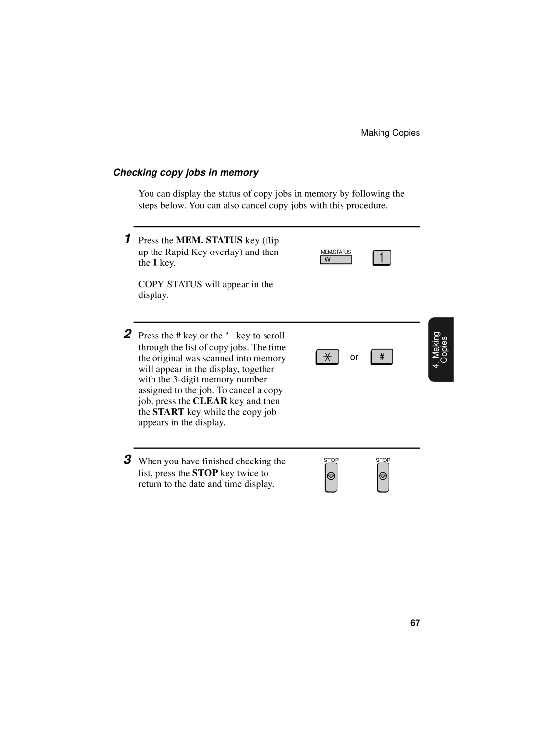 Sharp FO-5700, FO-4700, FO-5550 operation manual Checking copy jobs in memory 