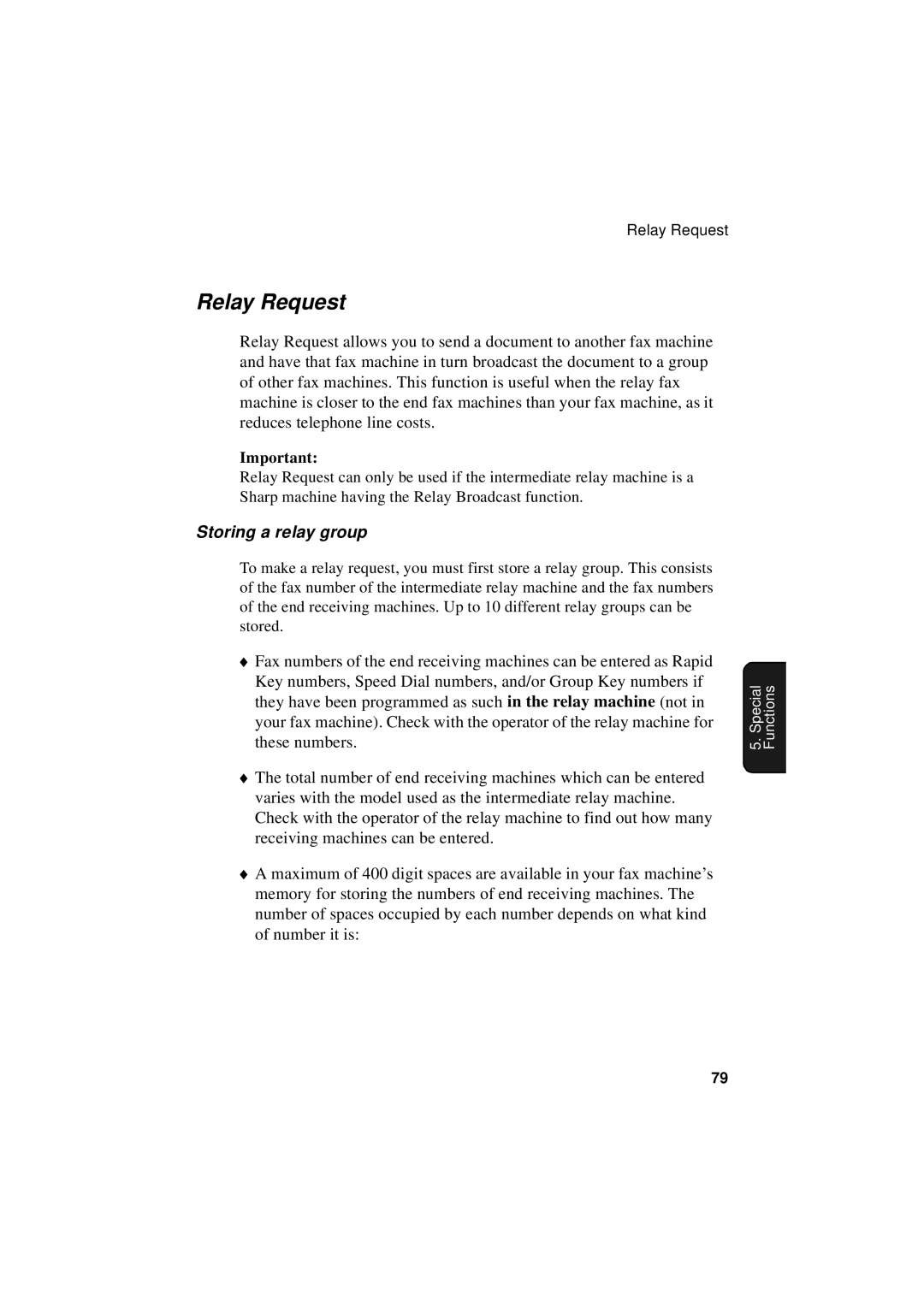 Sharp FO-5700, FO-4700, FO-5550 operation manual Relay Request, Storing a relay group 