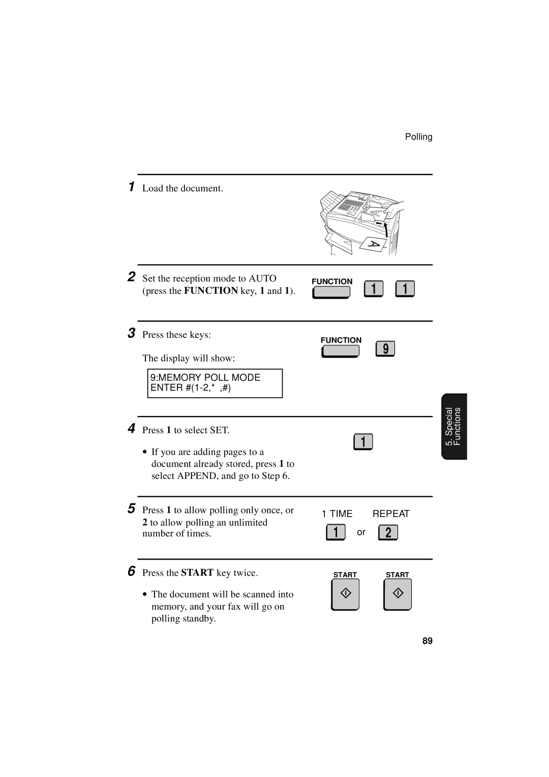 Sharp FO-4700, FO-5700, FO-5550 operation manual 9MEMORY Poll Mode Enter #1-2,*,#, Time 