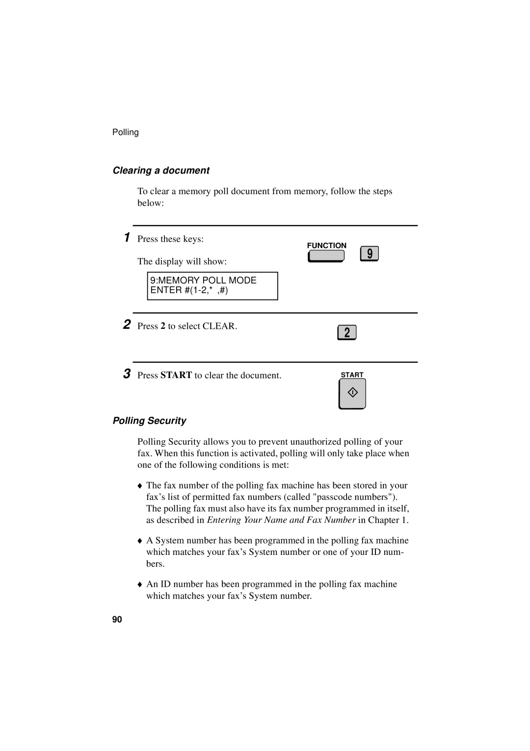 Sharp FO-5550, FO-5700, FO-4700 operation manual Clearing a document, Polling Security 