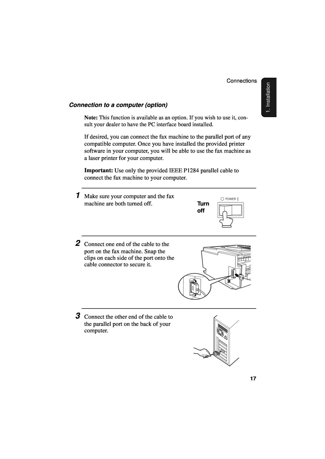 Sharp FO-4700, FO-5700, FO-5550 operation manual Connection to a computer option, Turn 
