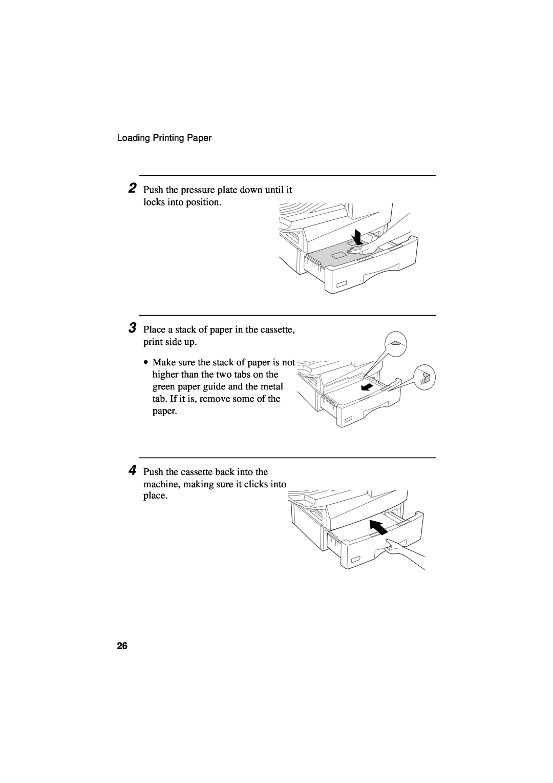 Sharp FO-4700, FO-5700 Push the pressure plate down until it locks into position, ∙ Make sure the stack of paper is not 