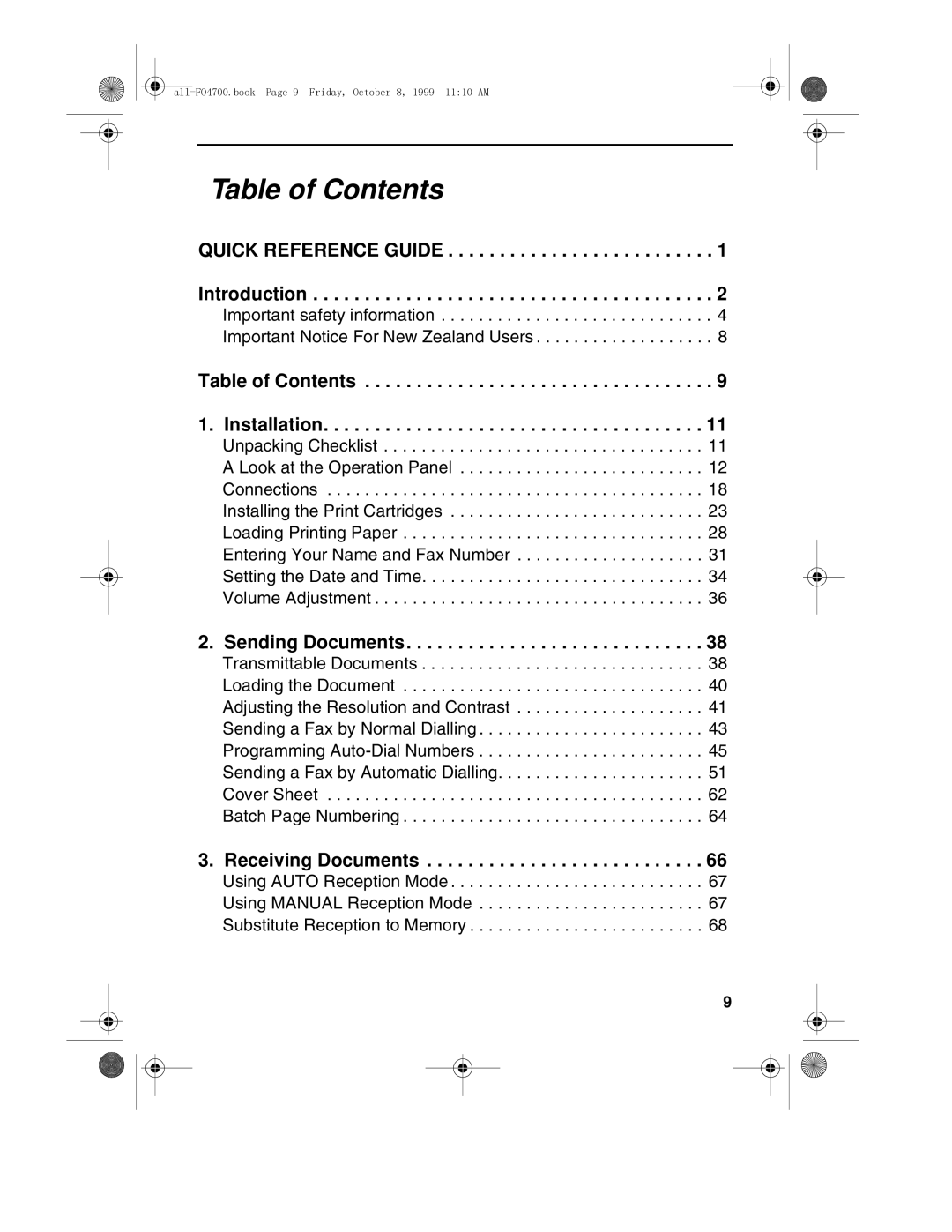 Sharp FO-5700, FO-4700 operation manual Table of Contents 