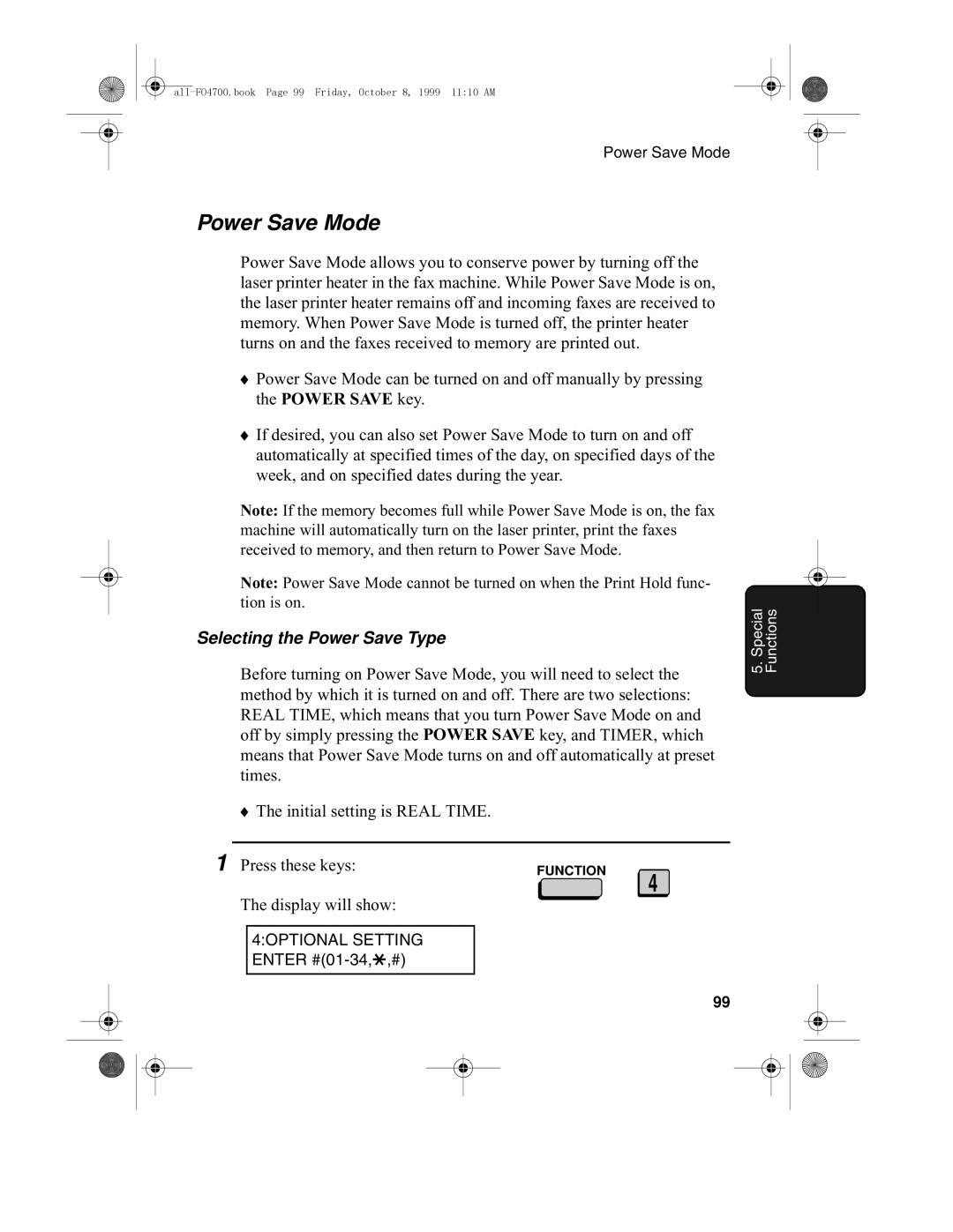 Sharp FO-5700, FO-4700 operation manual Power Save Mode, Selecting the Power Save Type 