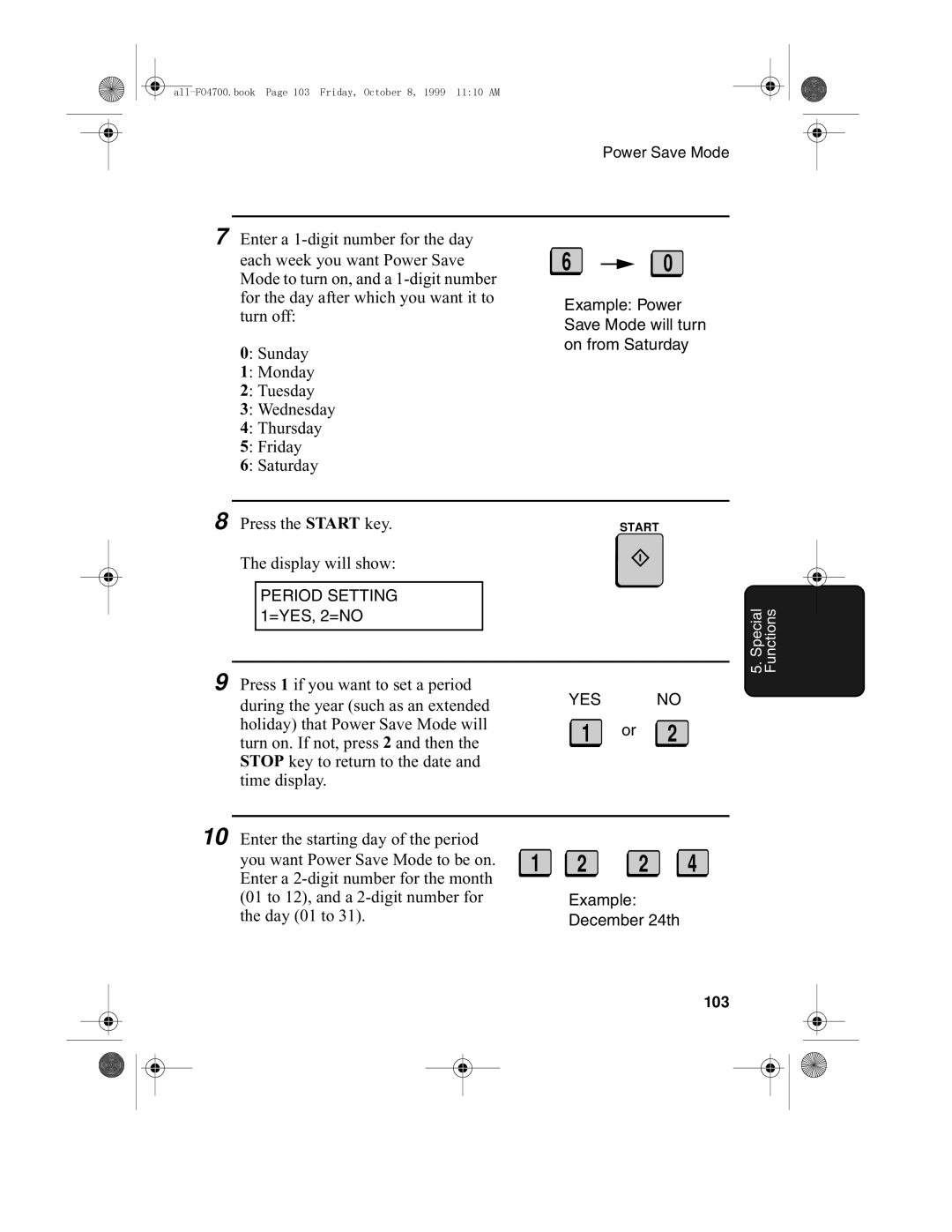 Sharp FO-5700, FO-4700 operation manual Day 01 to, 103 