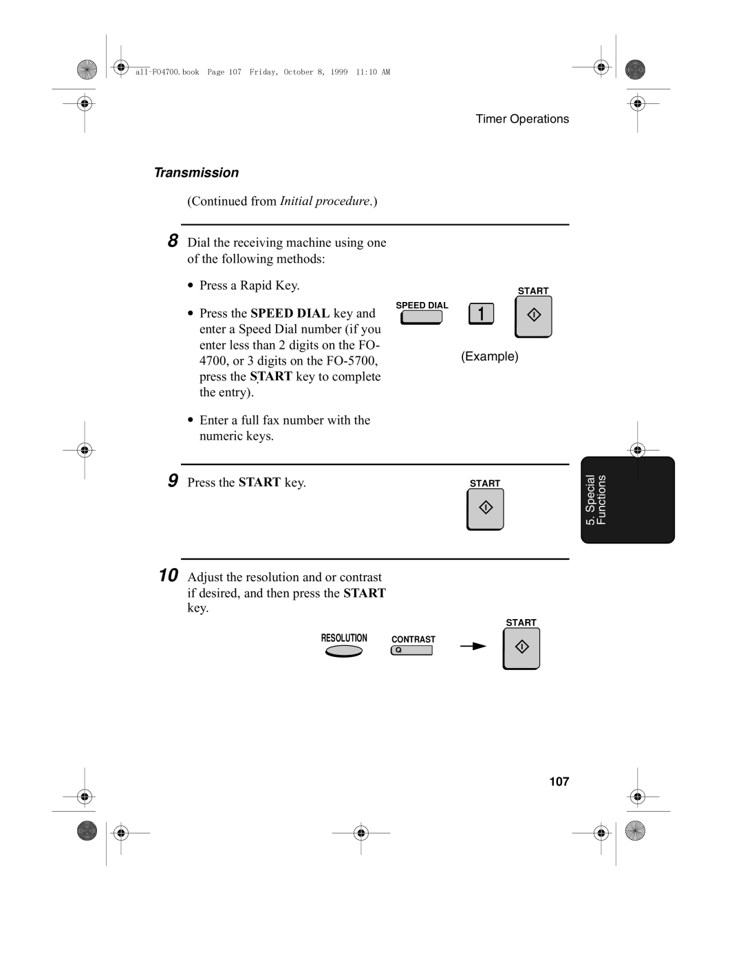 Sharp FO-5700, FO-4700 operation manual Transmission, 107 