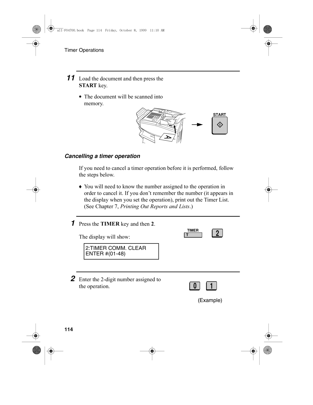 Sharp FO-4700, FO-5700 operation manual Cancelling a timer operation, 114 