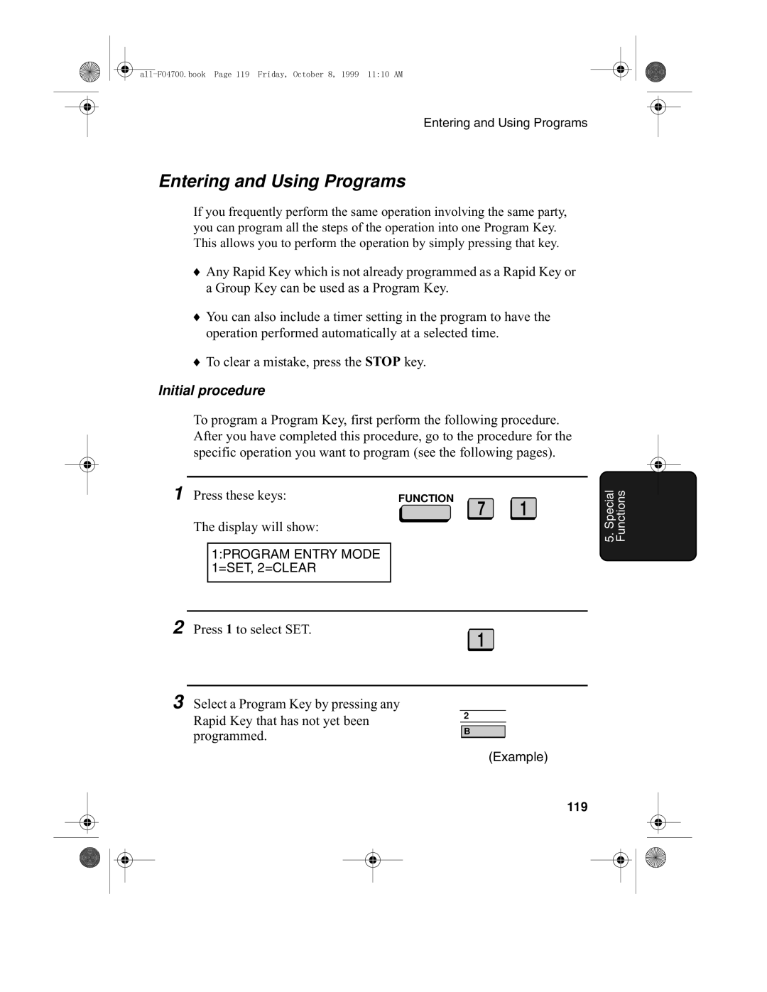 Sharp FO-5700, FO-4700 operation manual Entering and Using Programs, Rapid Key that has not yet been Programmed, 119 