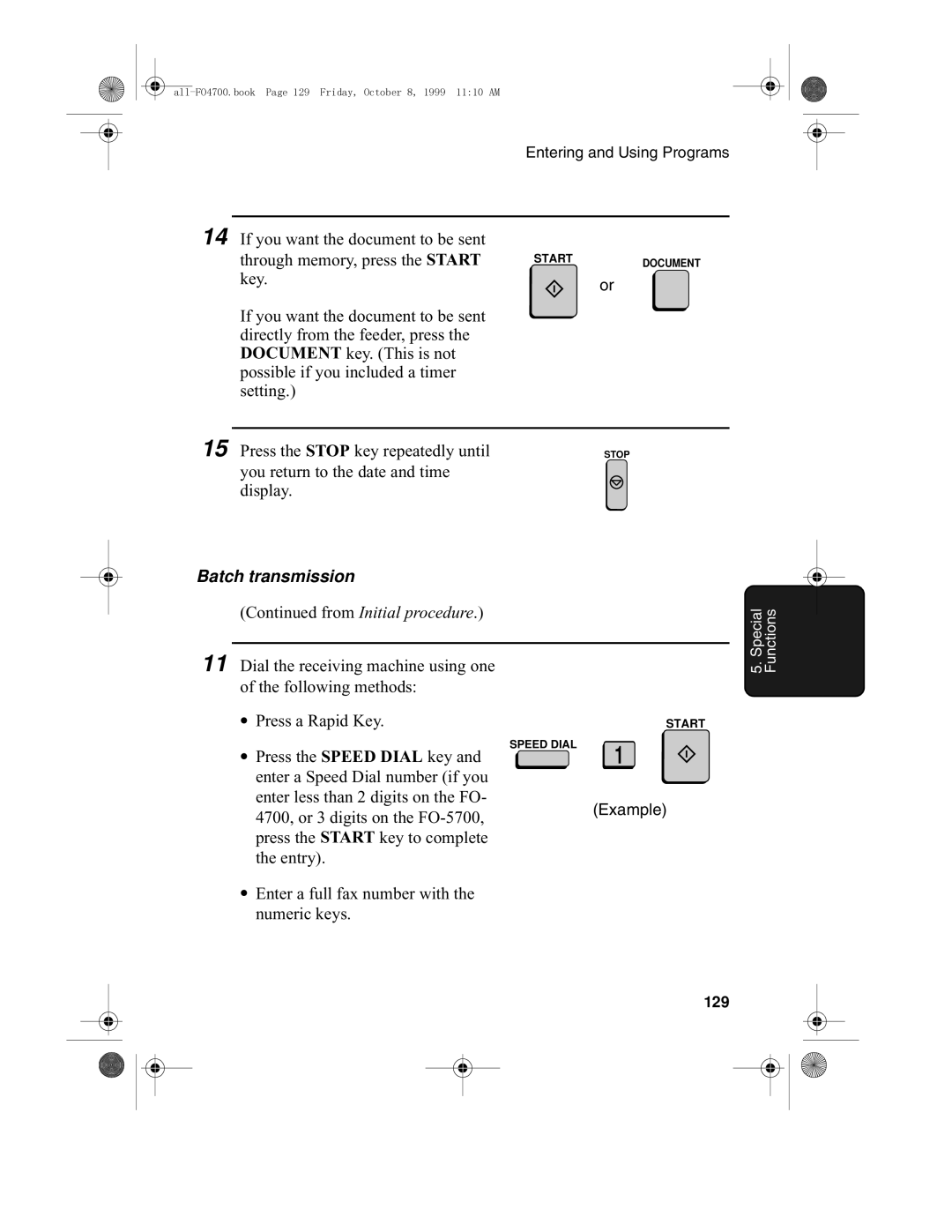 Sharp FO-5700, FO-4700 operation manual Batch transmission, 129 