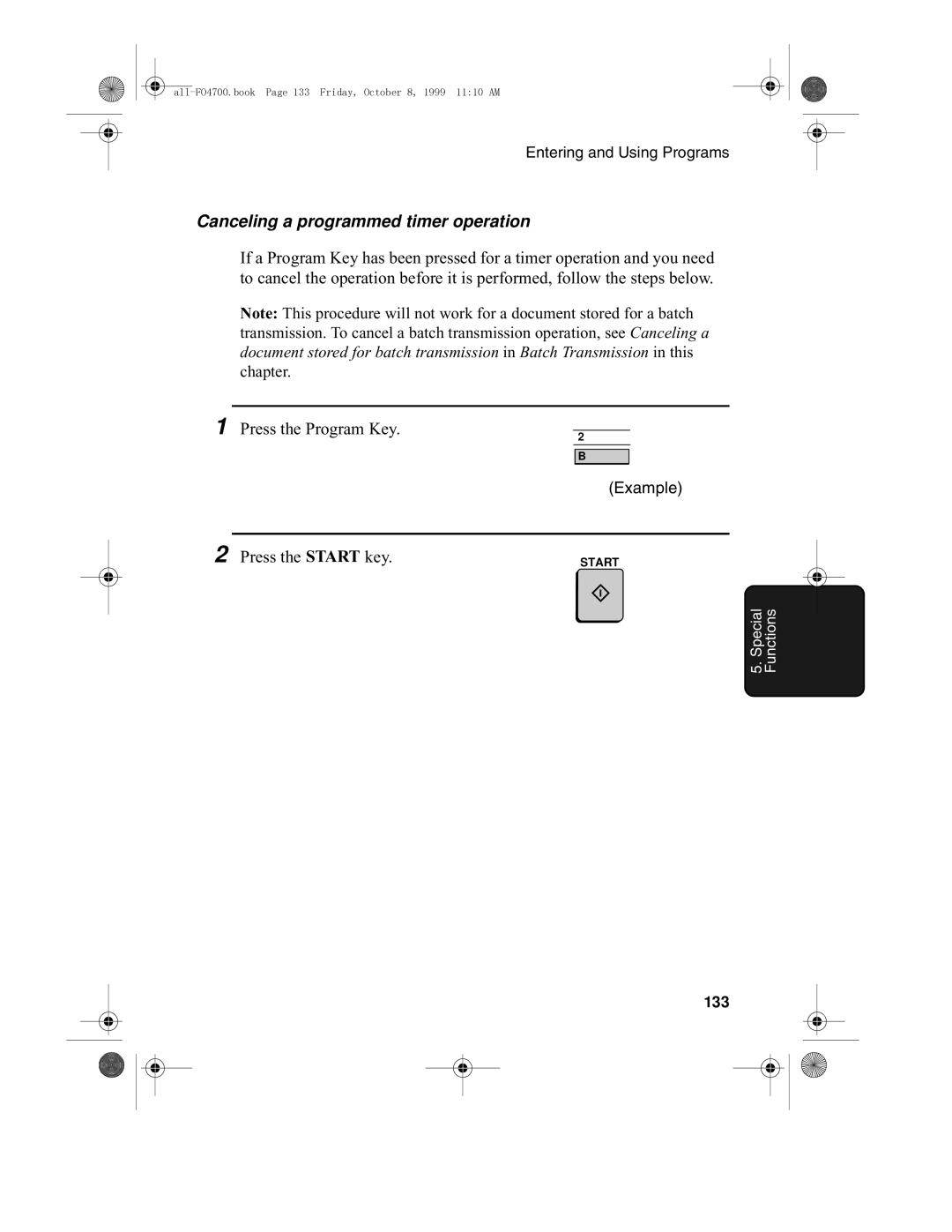 Sharp FO-5700, FO-4700 operation manual Canceling a programmed timer operation, 133 