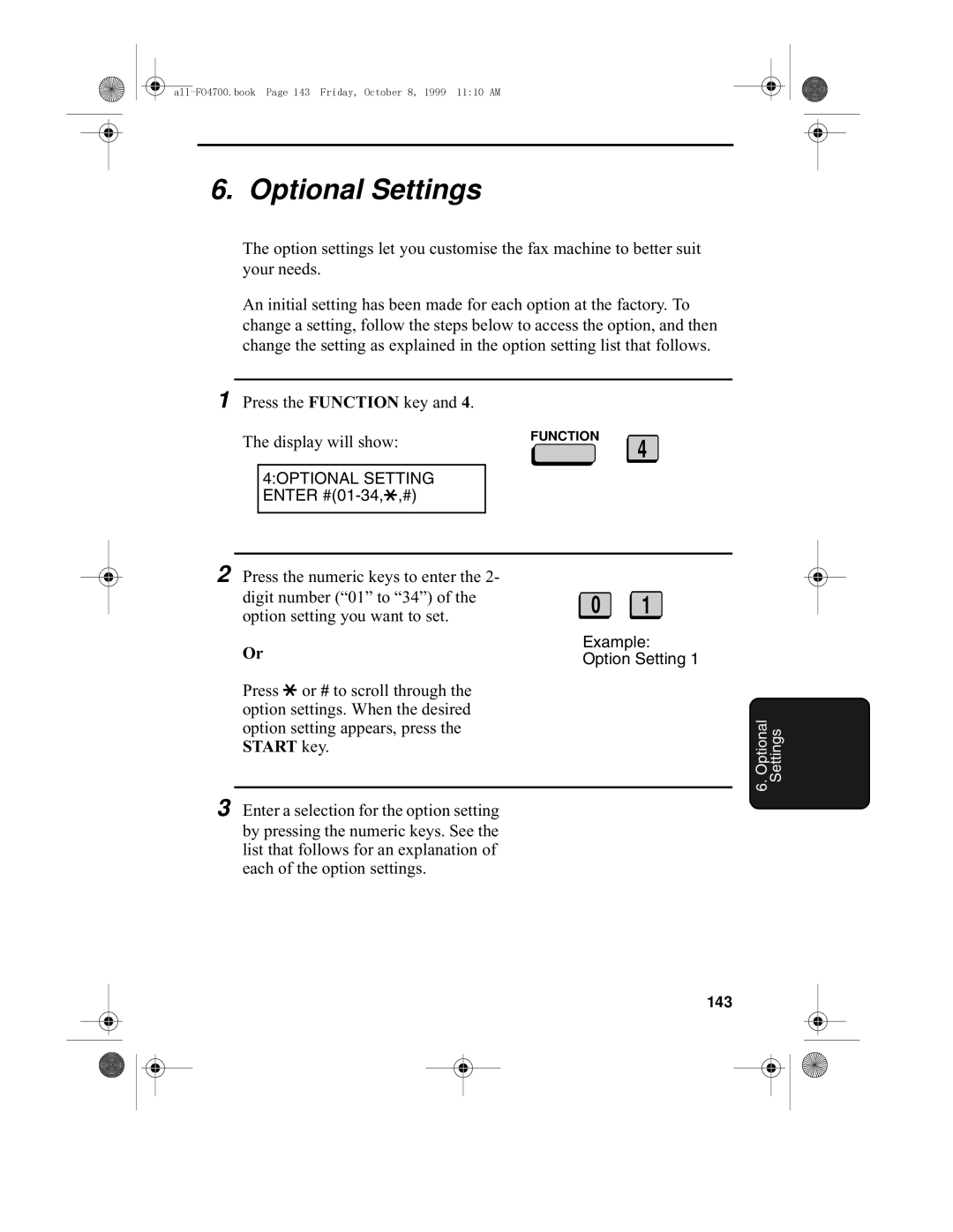 Sharp FO-5700, FO-4700 operation manual Optional Settings, 143 