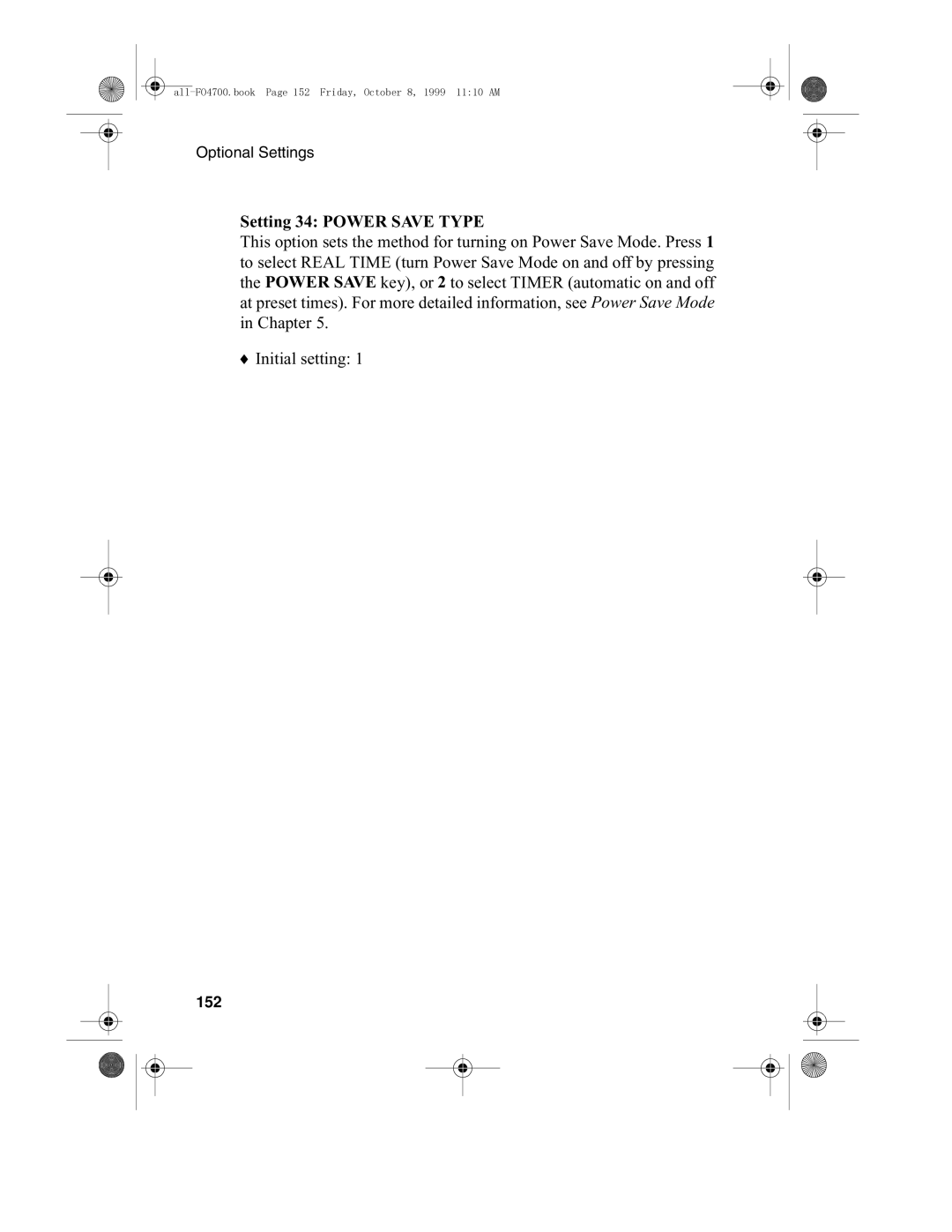 Sharp FO-4700, FO-5700 operation manual Setting 34 Power Save Type, 152 