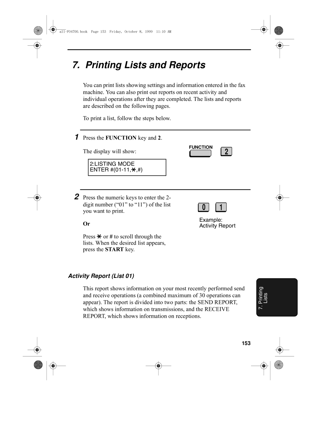 Sharp FO-5700, FO-4700 operation manual Activity Report List, 153 