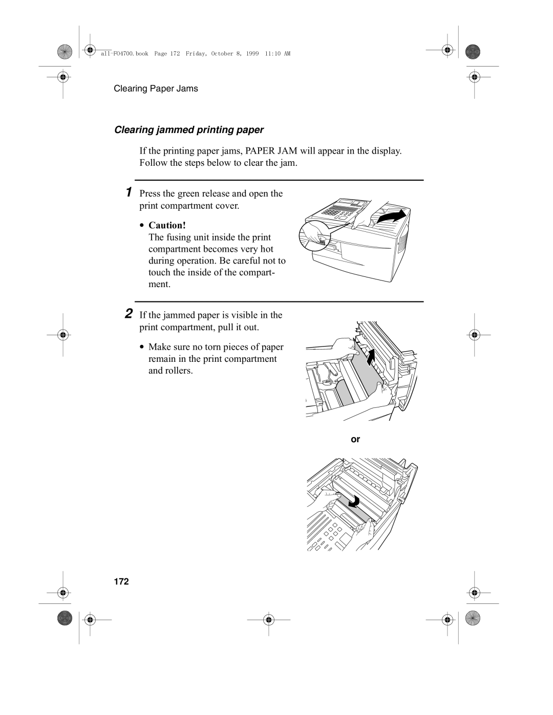 Sharp FO-4700, FO-5700 operation manual Clearing jammed printing paper, 172 