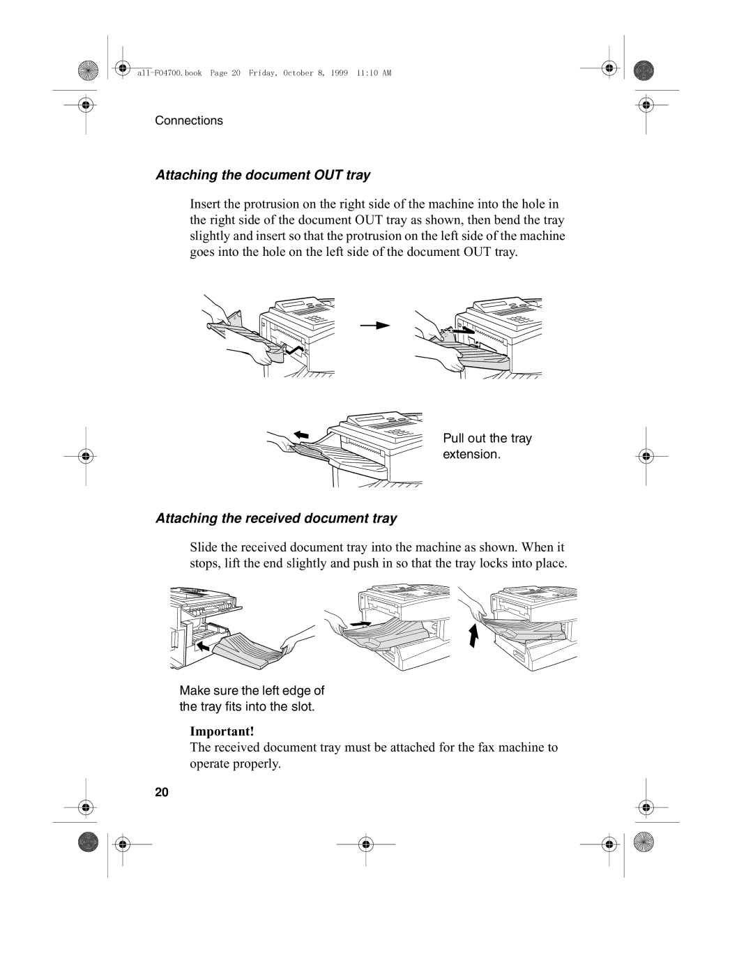 Sharp FO-4700, FO-5700 operation manual Attaching the document OUT tray, Attaching the received document tray 