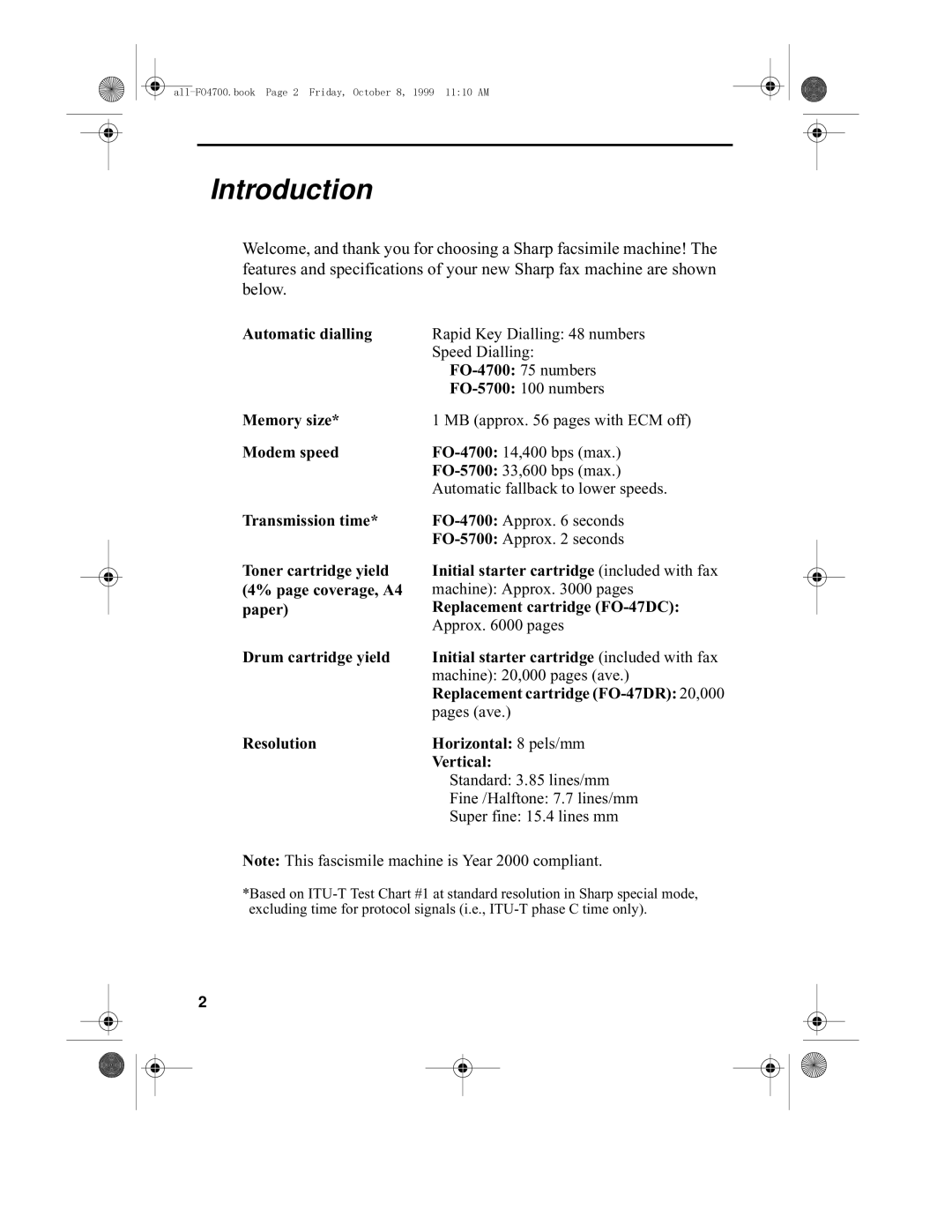 Sharp FO-4700, FO-5700 operation manual Introduction 