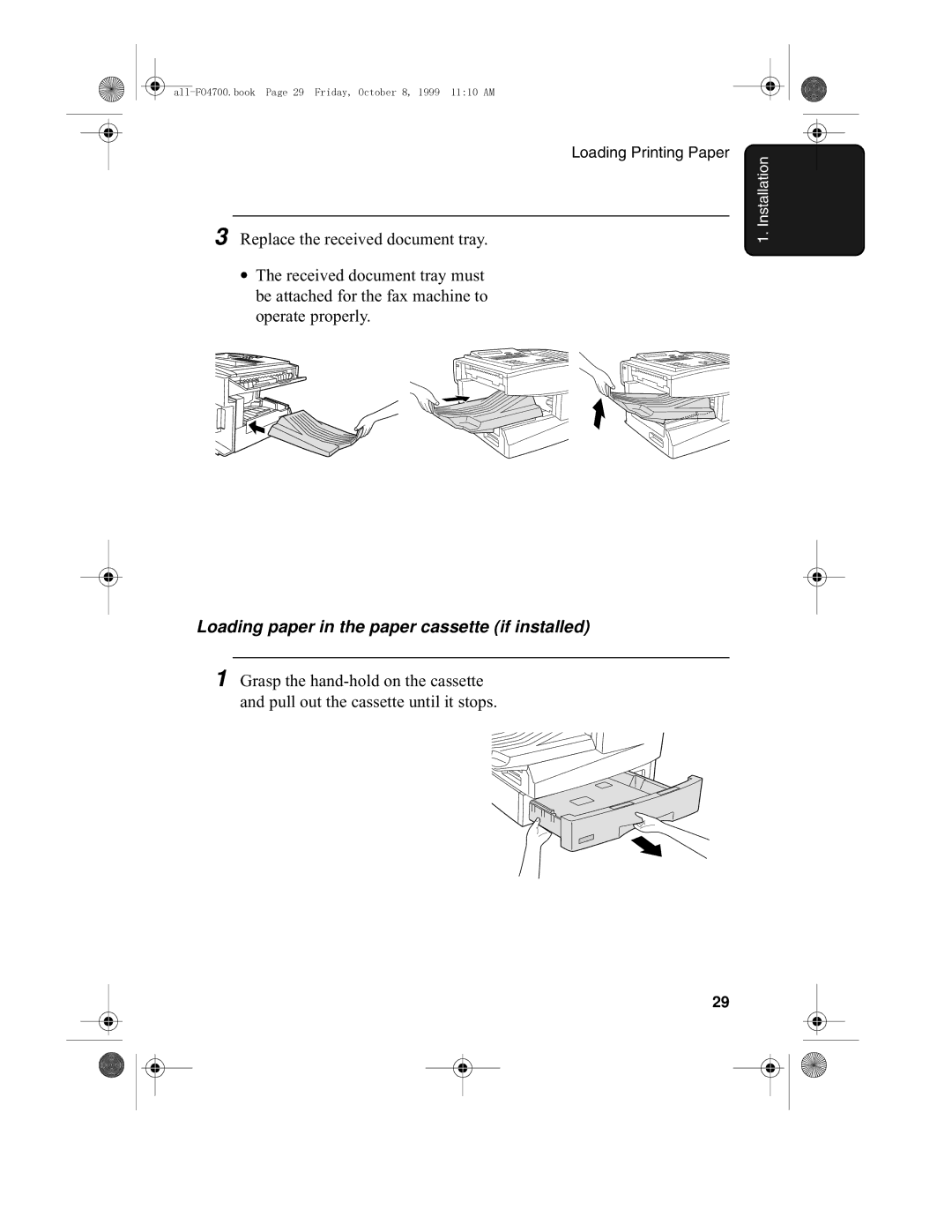 Sharp FO-5700, FO-4700 operation manual Loading paper in the paper cassette if installed 