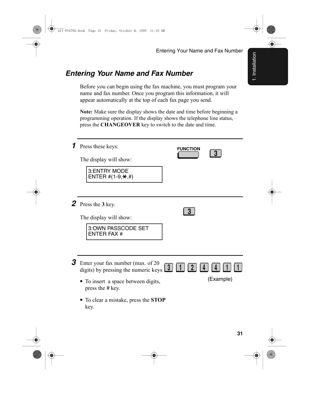 Sharp FO-5700, FO-4700 operation manual Entering Your Name and Fax Number 