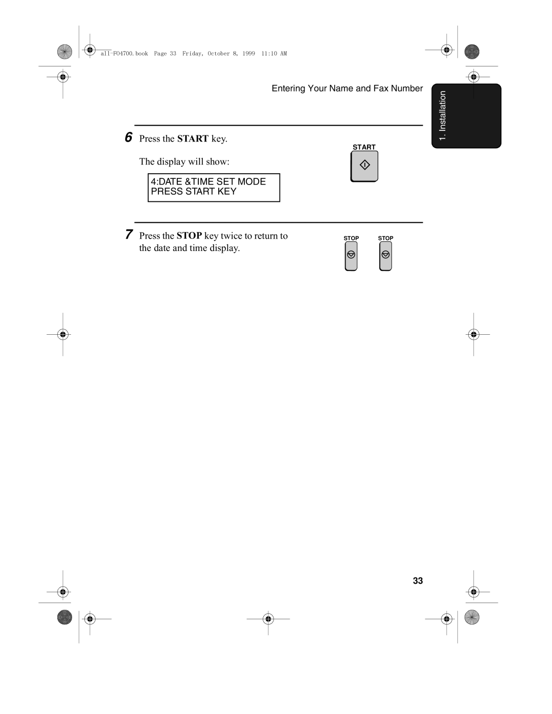 Sharp FO-5700, FO-4700 operation manual 4DATE &TIME SET Mode Press Start KEY 