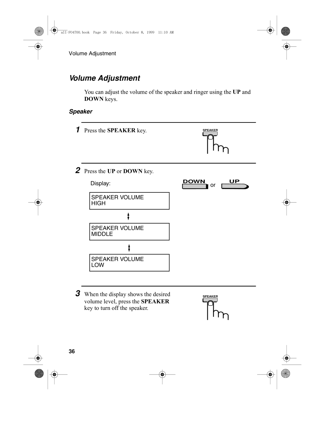 Sharp FO-4700, FO-5700 operation manual Volume Adjustment, Speaker 