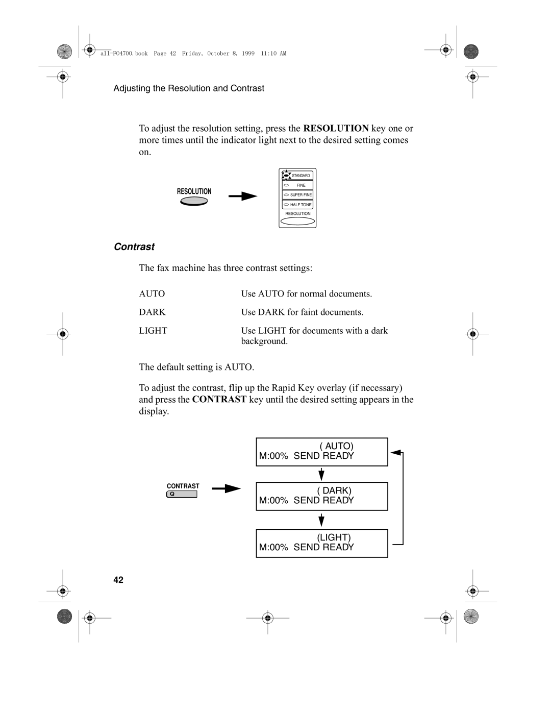 Sharp FO-4700, FO-5700 operation manual Contrast, Fax machine has three contrast settings 