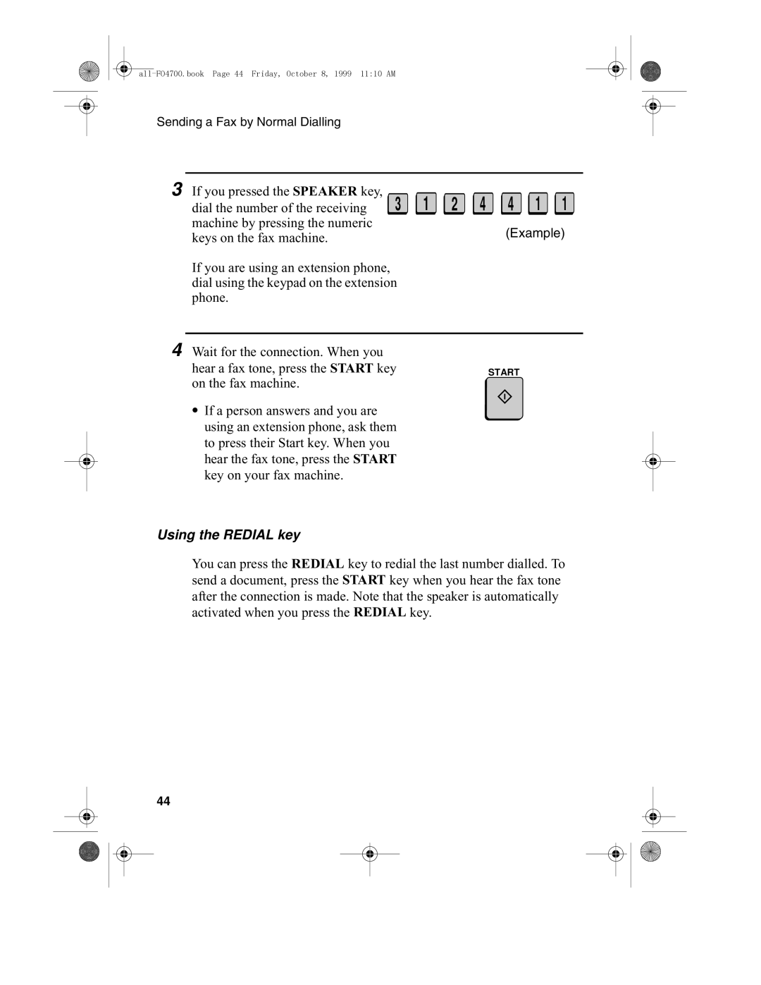 Sharp FO-4700, FO-5700 operation manual 2 4 4 1, Using the Redial key 