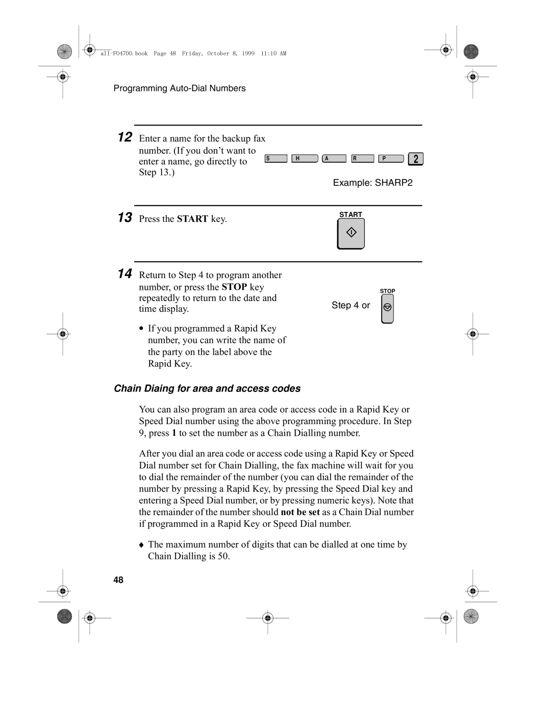 Sharp FO-4700, FO-5700 operation manual Chain Diaing for area and access codes 