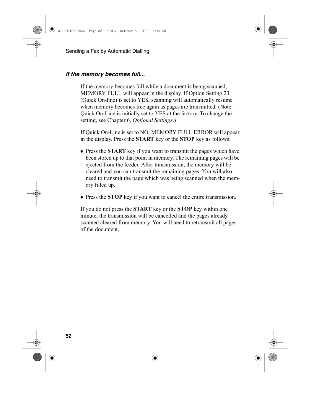 Sharp FO-4700, FO-5700 operation manual If the memory becomes full 