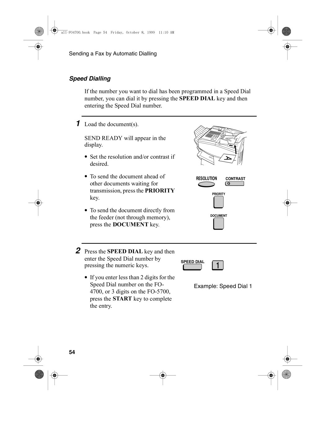 Sharp FO-4700, FO-5700 operation manual Speed Dialling, Example Speed Dial 