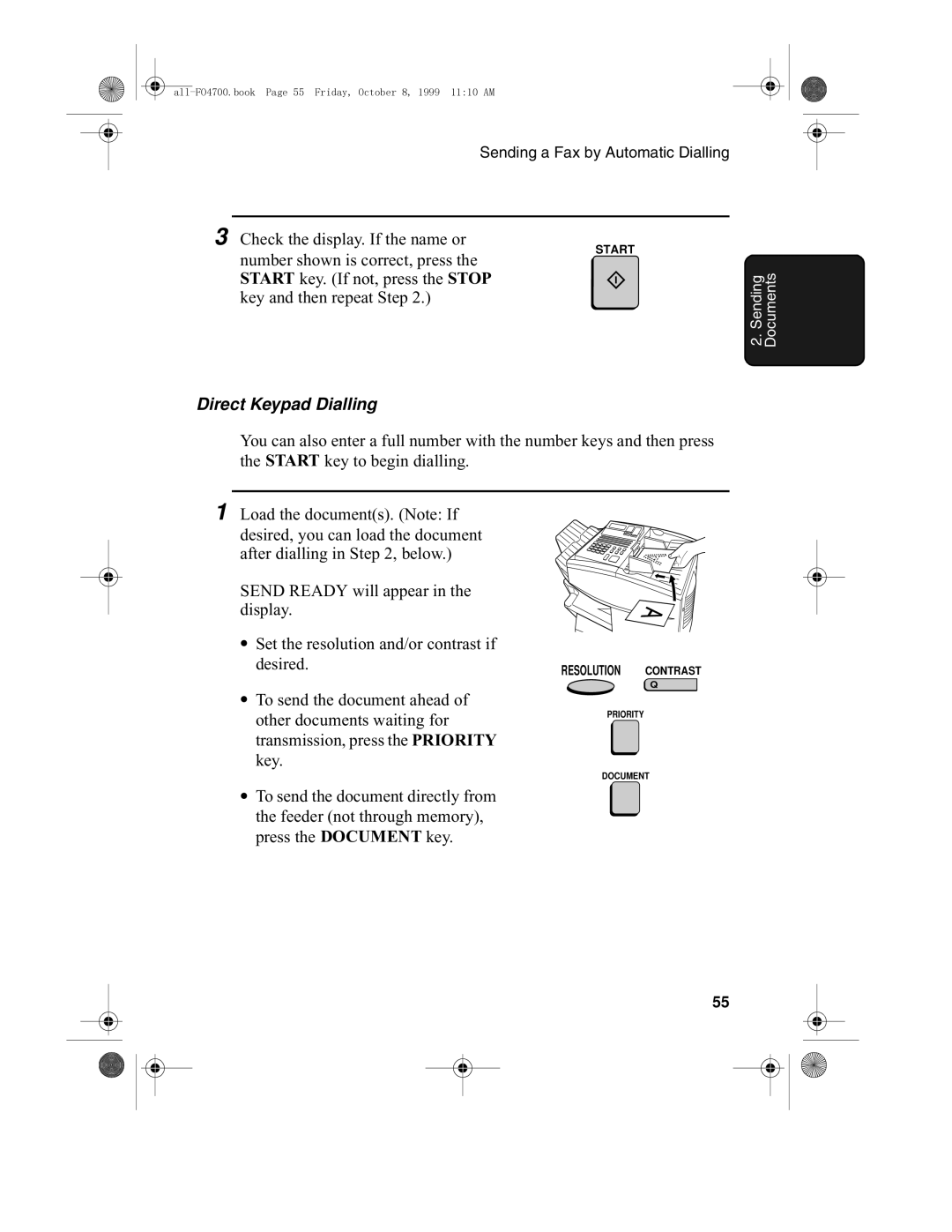 Sharp FO-5700, FO-4700 operation manual Direct Keypad Dialling, Desired 