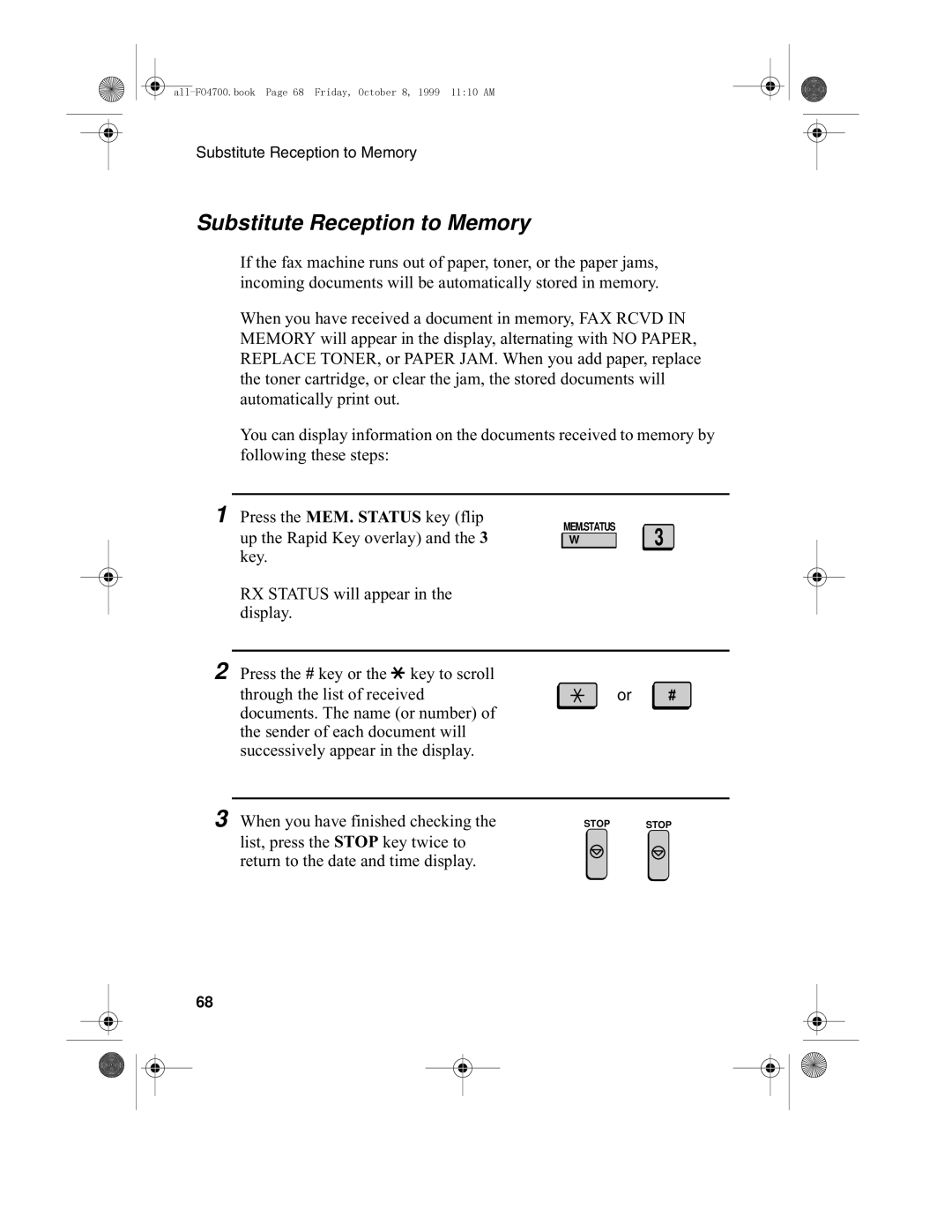 Sharp FO-4700, FO-5700 operation manual Substitute Reception to Memory 