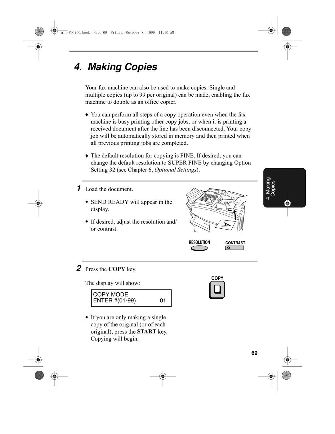 Sharp FO-5700, FO-4700 operation manual Making Copies 