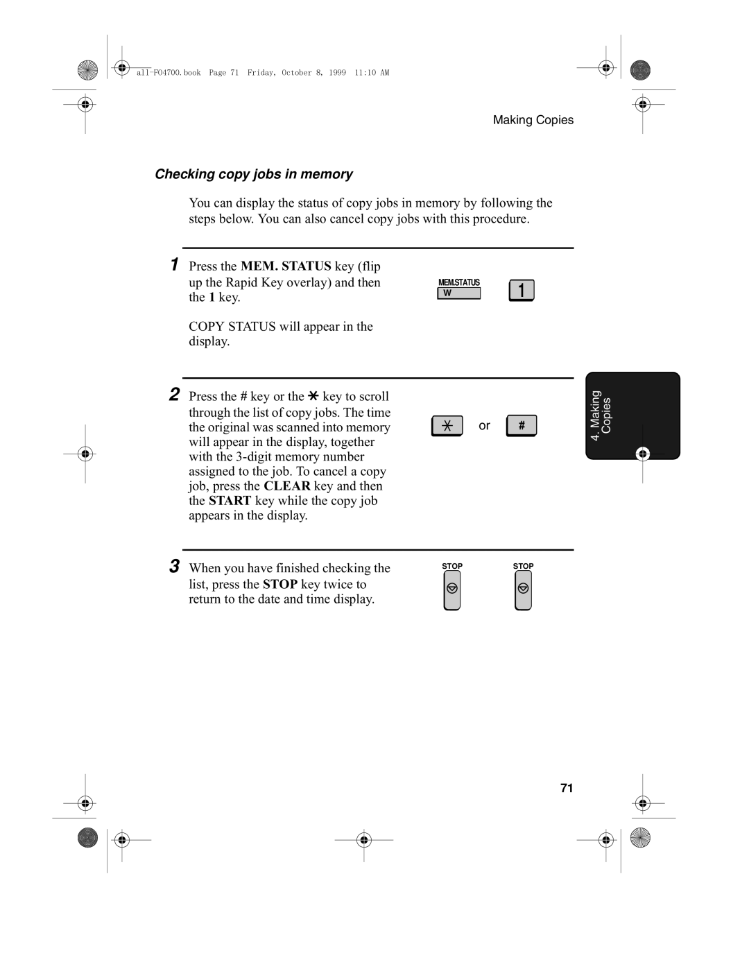 Sharp FO-5700, FO-4700 operation manual Checking copy jobs in memory 