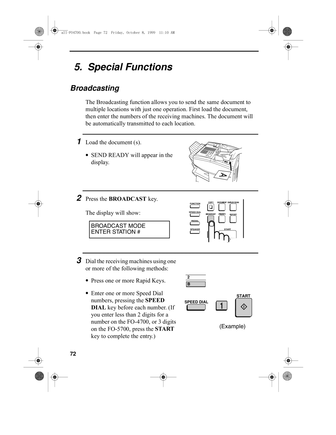 Sharp FO-4700, FO-5700 operation manual Special Functions, Broadcasting 