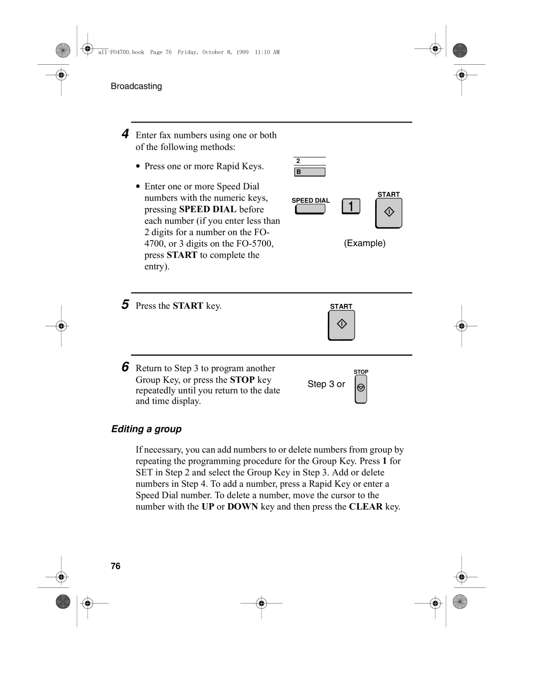 Sharp FO-4700, FO-5700 operation manual Editing a group 