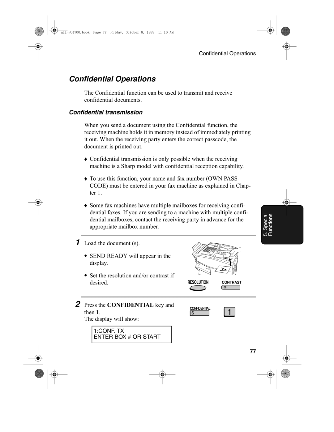 Sharp FO-5700, FO-4700 operation manual Confidential Operations, Confidential transmission 