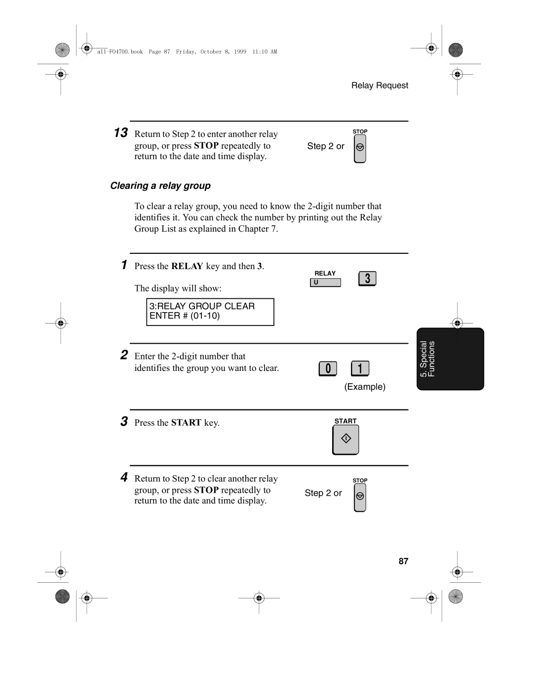 Sharp FO-5700, FO-4700 operation manual Clearing a relay group 