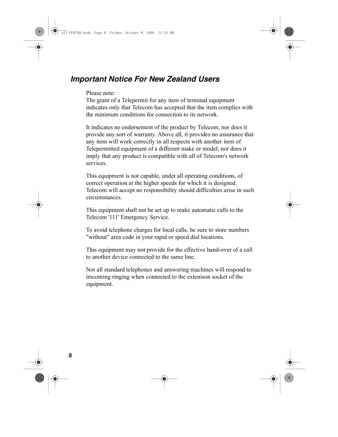 Sharp FO-4700, FO-5700 operation manual Important Notice For New Zealand Users 