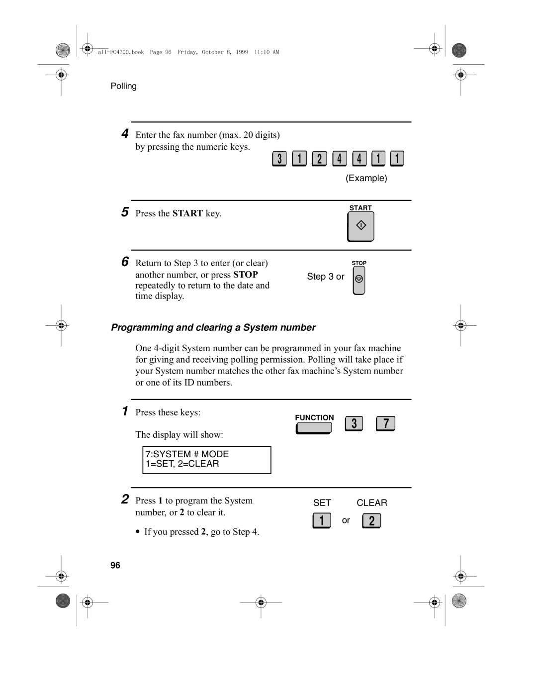 Sharp FO-4700, FO-5700 operation manual Programming and clearing a System number 