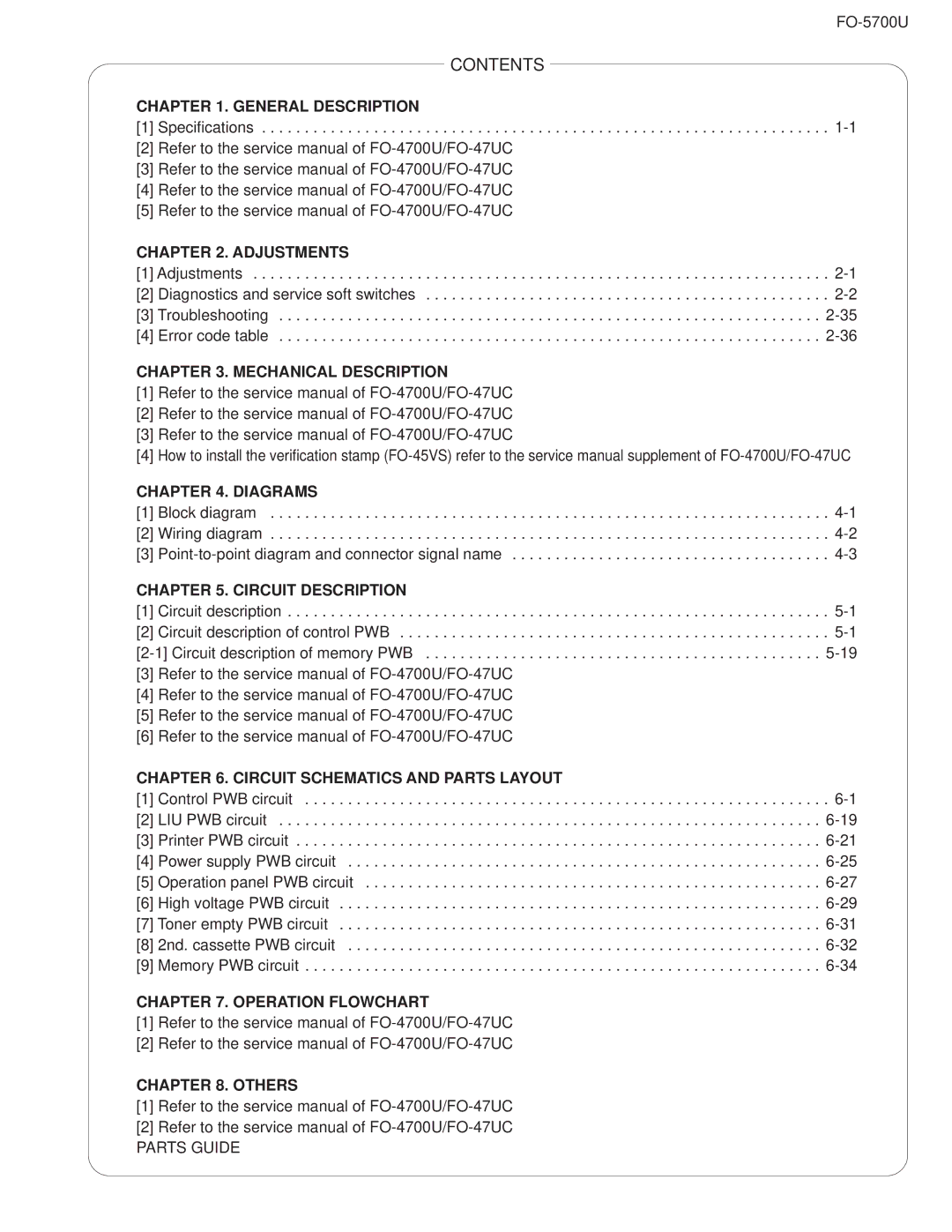 Sharp FO-5700U service manual Contents 