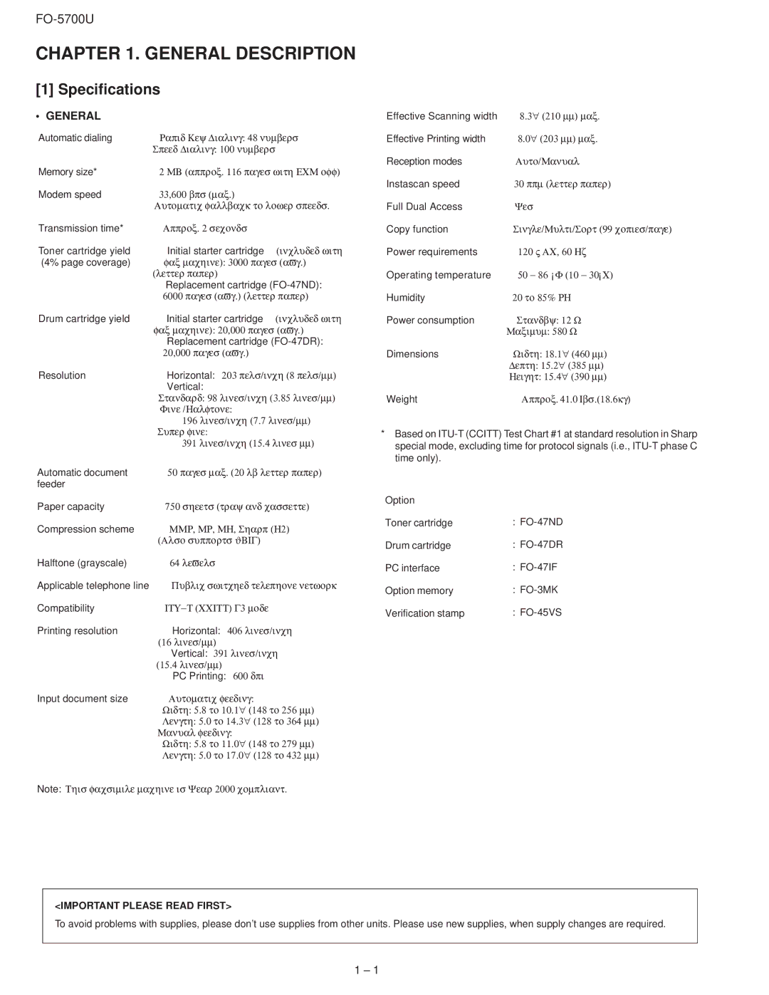 Sharp FO-5700U service manual General Description 